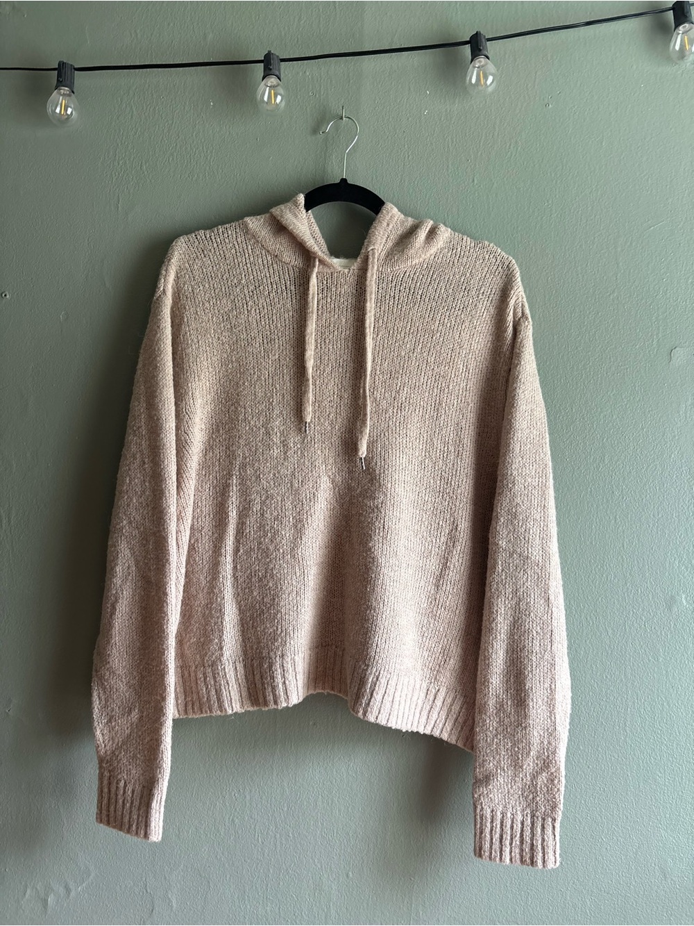 H&M Cream Knit Hooded Sweater Cozy Pullover Size: S